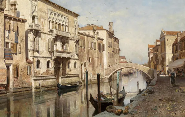 1882, Austrian painter, австрийский живописец, oil on canvas, Robert Russ, Вид на Палаццо дель Каммелло …