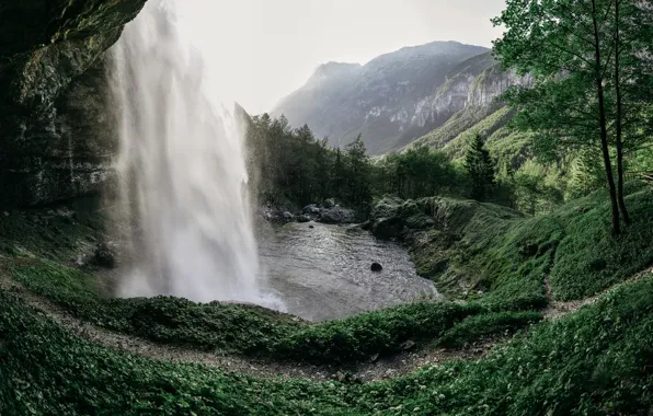 Картинка горы, холмы, водопад