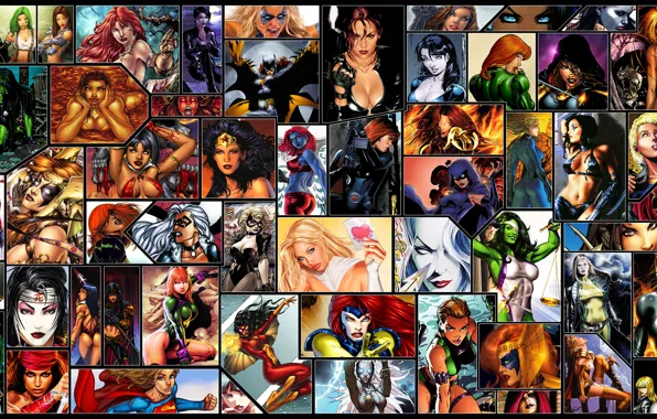 Девушки, DC Comics, Марвел, Супергерои, Marvell