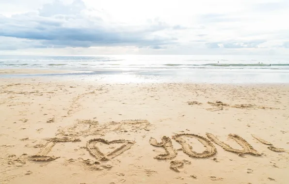 Картинка песок, море, пляж, любовь, сердце, love, beach, I love you