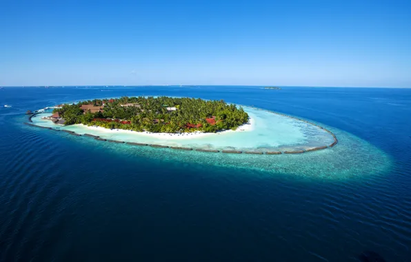 Картинка море, отдых, мальдивы, райский остров, синяя вода