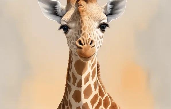 Животное, рисунок, жираф, акварель, милый, пятнистый, animal, giraffe