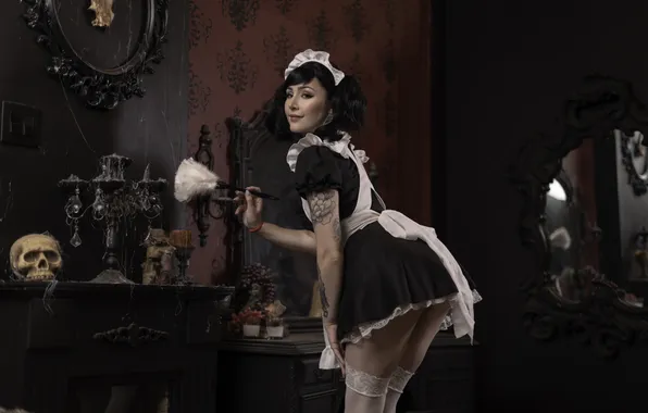 Картинка lingerie, stockings, model, women, cosplay, maid, maid outfit, Isabel Luxlo