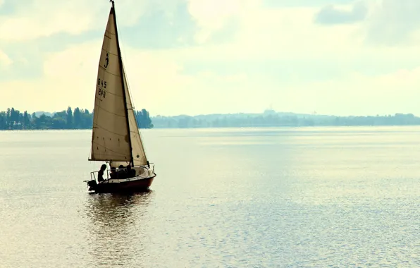 Озеро, люди, романтика, лодка, паруса, прогулка, берега, lake Сonstance