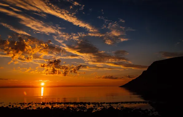 Картинка море, небо, закат, побережье, Норвегия, Norway, Лофотенские острова, Норвежское море