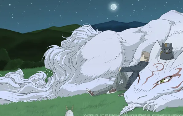 Ночь, аниме, двое, Natsume Yuujinchou, Тетрадь друзей Нацумэ