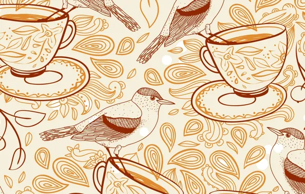 Картинка текстура, птички, texture, birds, cups, чашечки