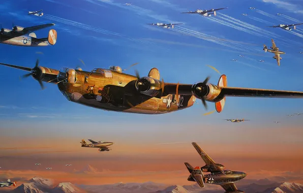 Aircraft, war, airplane, aviation, dogfight, me-262, b-24
