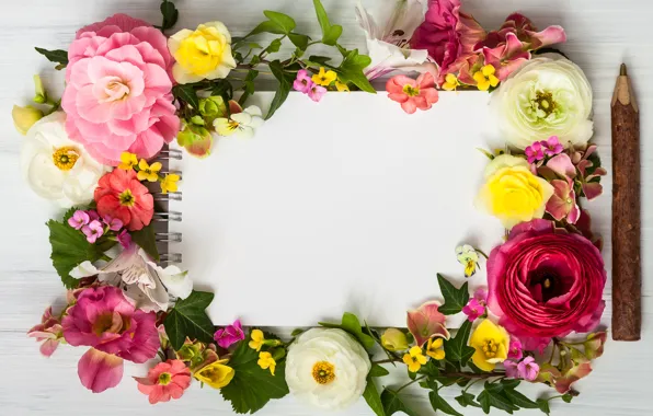 Цветы, wood, pink, flowers, beautiful, композиция, frame, floral