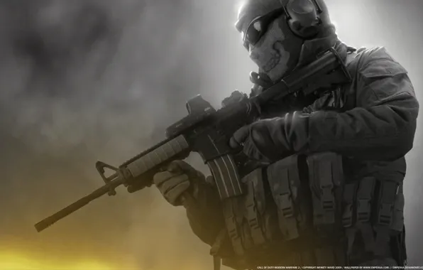 Картинка череп, очки, солдат, автомат, Ghost, Modern Warfare 2, call of duty, разгрузка