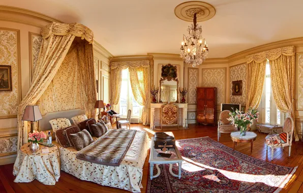 Замок, Франция, интерьер, спальня, Bordeaux, Chateau Pape Clément