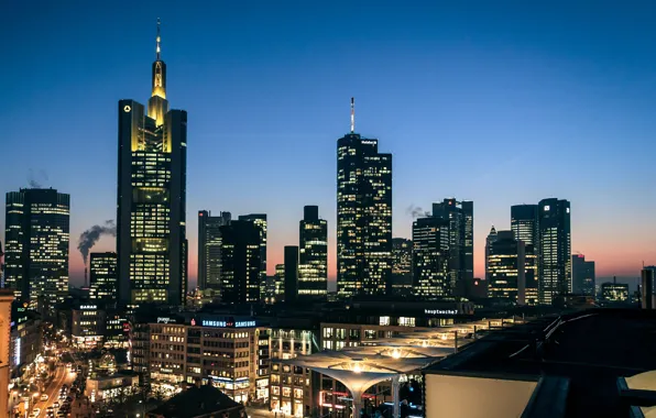 Вечер, Германия, Frankfurt, Germany, Skyline, Evening, Франкфурт