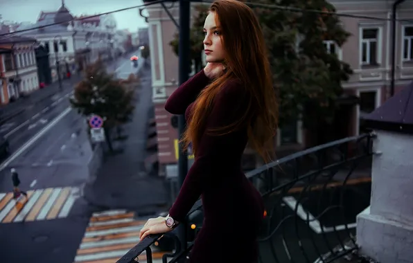 Взгляд, девушка, город, поза, улица, модель, макияж, платье