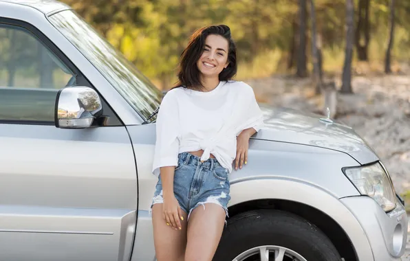 Картинка car, woman, Happy, posing
