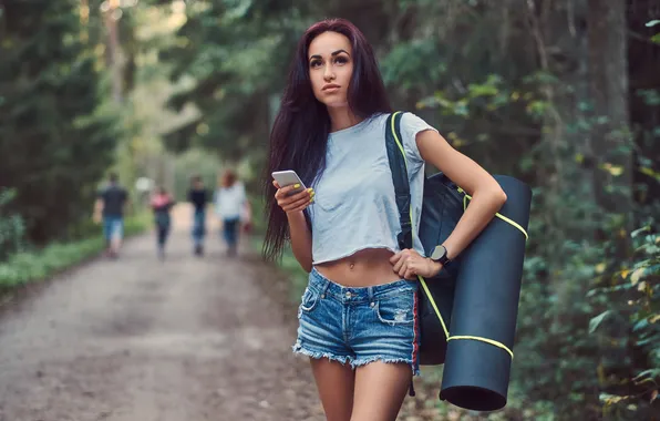 Girl, shorts, shirt, dressed, tourist, hipster