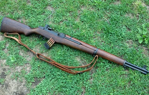 Картинка трава, фон, винтовка, обойма, самозарядная, M1 Garand