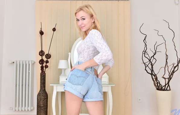 Model, Shorts, Looking Over Shoulder, Aislin, Lace Top