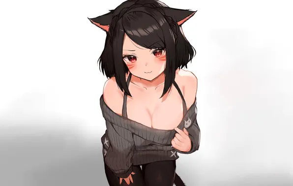 Girl, sexy, Final Fantasy, cleavage, boobs, animal ears, sexy girl, anime