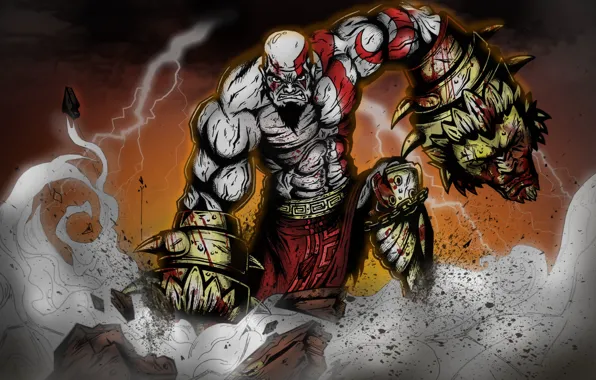 Blood, game, demigod, weapon, Kratos, God of War, lion, man