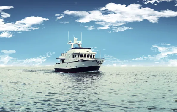 Море, путь, корабль, motor yacht, trawler, flybridge