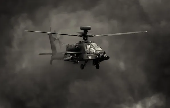 Полет, дым, вертолёт, Apache, ударный, AH-64, основной, «Апач»