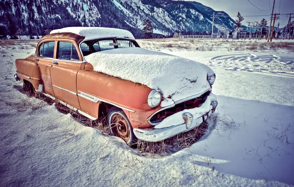 Car, windows, glass, snow, vehicle, rust, oxide