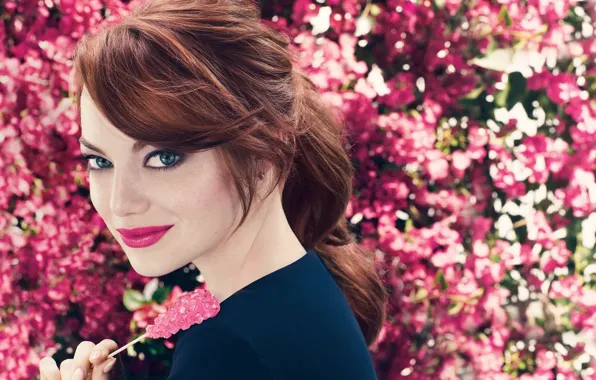 Взгляд, девушка, фон, макияж, губы, Emma Stone, Эмма Стоун