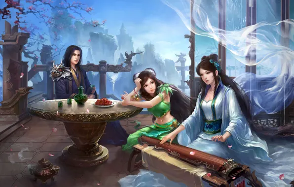 Картинка арт, парень, Древний Китай, герои, MMORPG, традиционная одежда, девушки, Jade dynasty