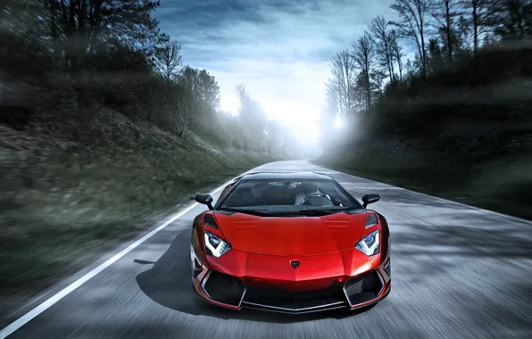 Картинка дорога, красный, скорость, Lamborghini, red, блик, ламборджини, LP700-4