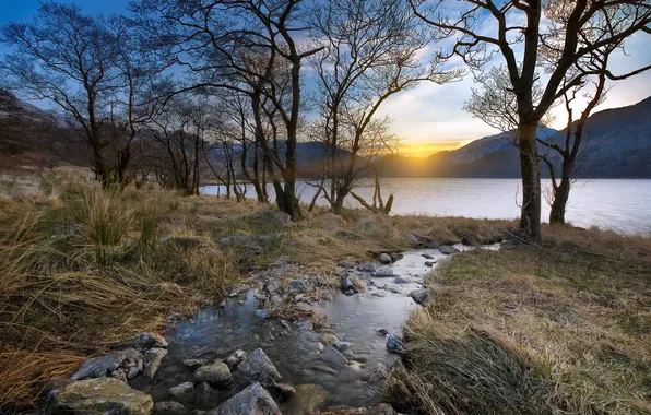 Пейзаж, закат, горы, озеро