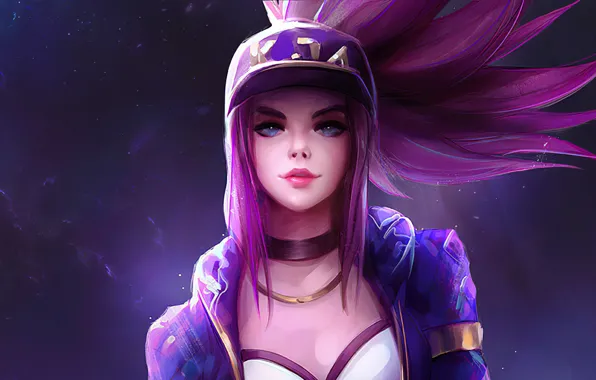 Взгляд, игра, game, бейсболка, красивая девушка, Akali, League of Legends, LOL