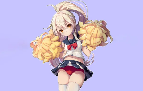 Girl, sexy, shorts, school uniform, thighhighs, long hair, anime, Ayanami