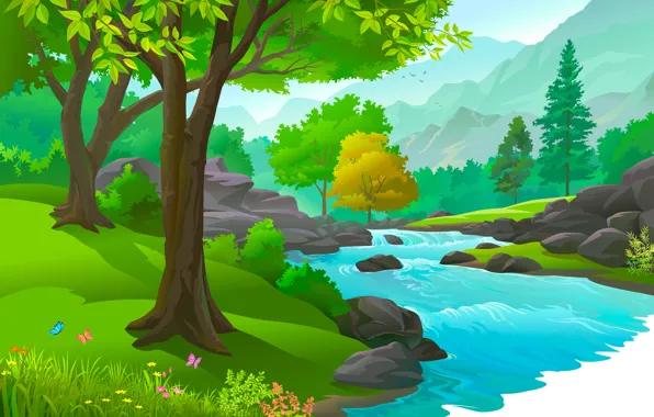 Вода, деревья, река