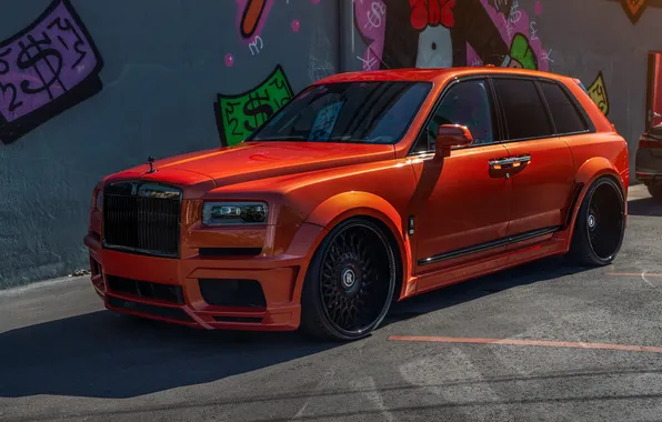 Картинка Orange, Rolls Royce, Black Wheels, Cullinan, Rolls Royce Cullinan