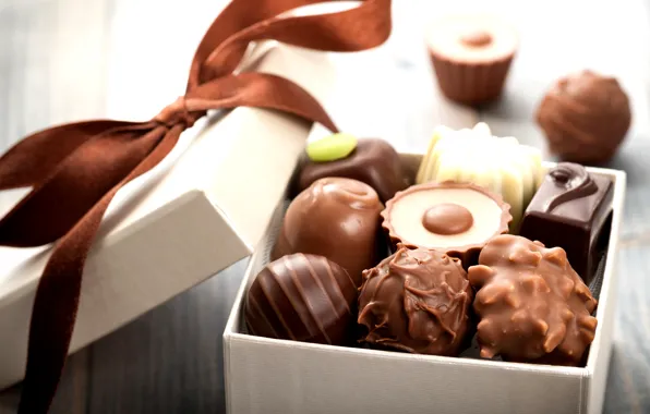 Картинка коробка, подарок, шоколад, конфеты, бантик, chocolate, sweet, gift