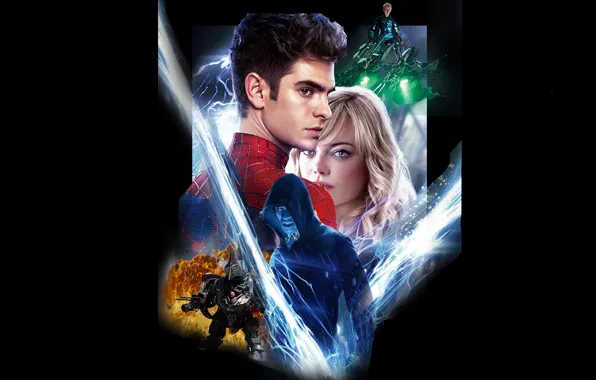 Rino, spider man, green goblin, gwen stacy