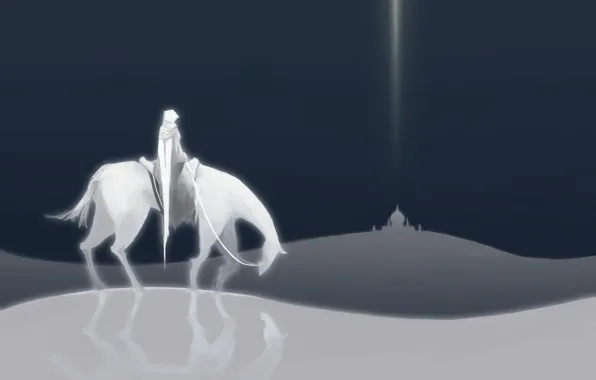 Картинка белый, пустыня, лошадь, Всадник