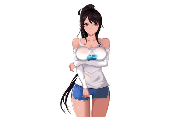 Girl, sexy, cleavage, shorts, long hair, brown eyes, boobs, anime