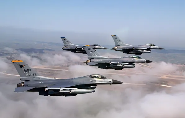 Картинка полет, земля, самолеты, F-16