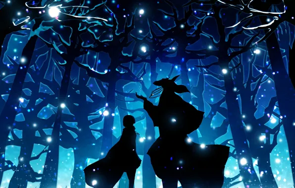 Лес, девушка, ночь, аниме, арт, чародей, Mahou Tsukai no Yome