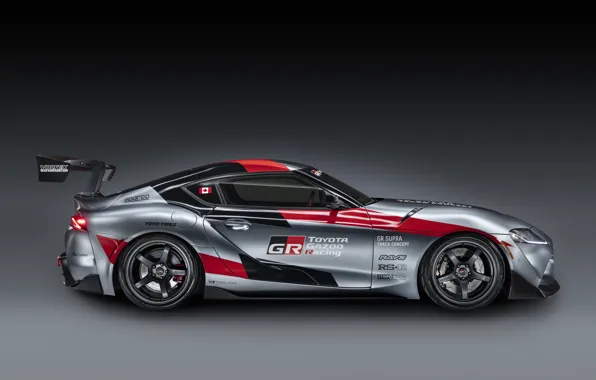 Картинка серый, фон, купе, Toyota, вид сбоку, 2020, GR Supra Track Concept