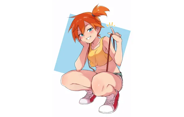 Girl, sexy, Misty, cleavage, shorts, boobs, anime, blue eyes