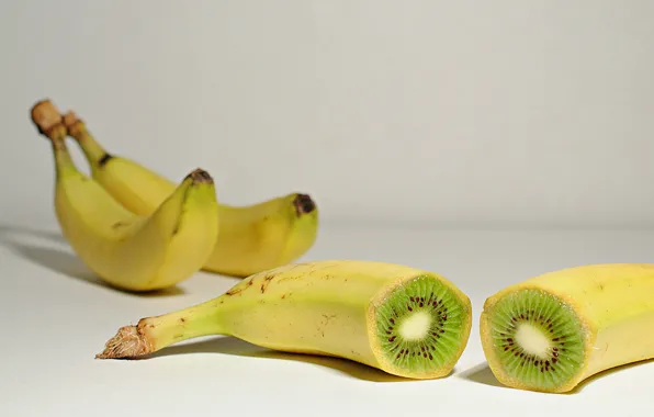 Картинка banana, fruits, kiwi, shadows, seeds
