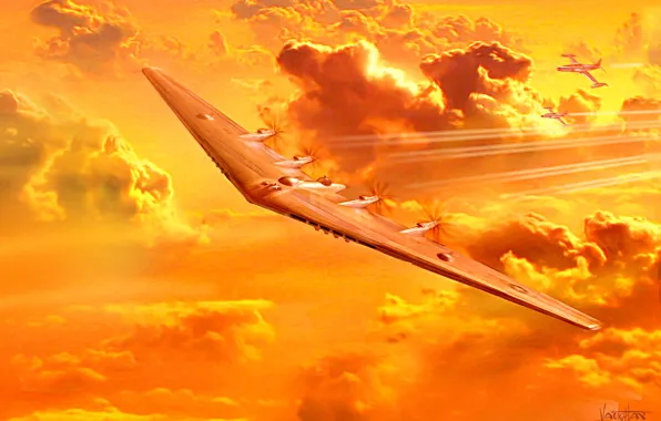 Полет, бомбардировщик, Northrop, экспериментальный, летающее крыло, XB-35