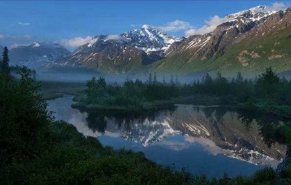 Пейзаж, горы, природа, озеро, вид, красота, зеркало, Аляска