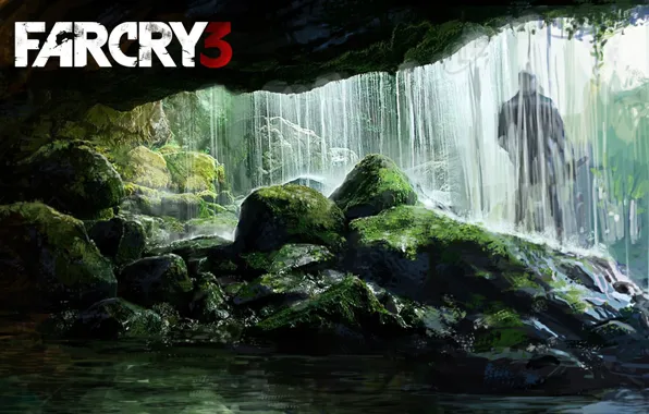 Водопад, Силуэт, Мох, Far Cry 3