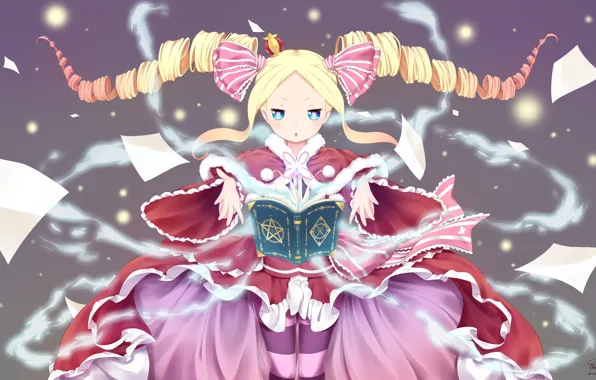 Магия, девочка, листы, книга, anime, art, Beatrice, Re: Zero kara Hajimeru Isekai Seikatsu