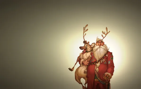 Картинка животное, человек, олень, рога, санта клаус, дед мороз, santa claus