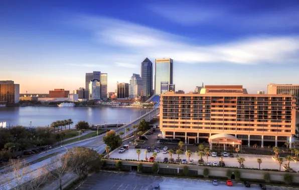 Картинка город, здания, Флорида, США, архитектура, Jacksonville, Джэксонвилл, St. Johns River