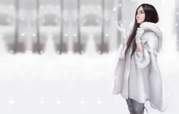 Картинка зима, снег, настроение, арт, шубка, Maou Renjishi